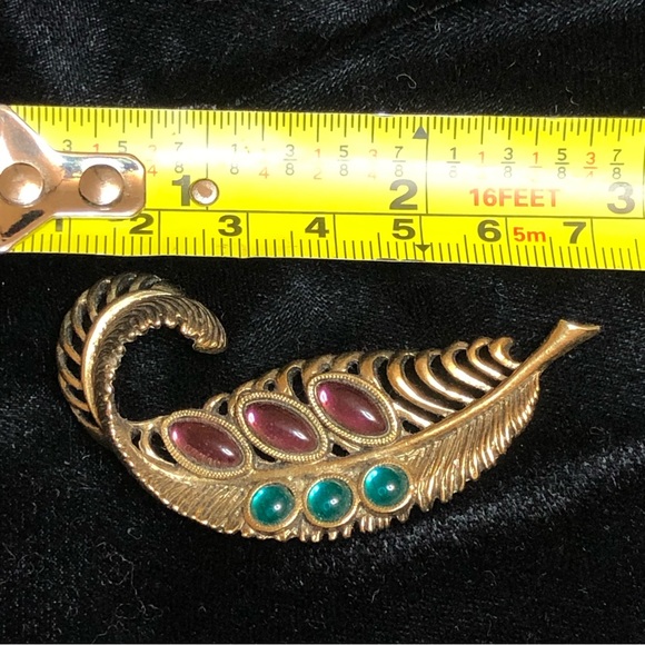 Vintage Feather Cabachon Brooch Pin 6.2cm - Picture 4 of 4